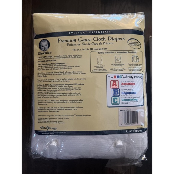 VTG Gerber 12PK Cloth Diapers White Gauze Prefold Premium 3 Ply Center Panel NOS - Picture 2 of 4